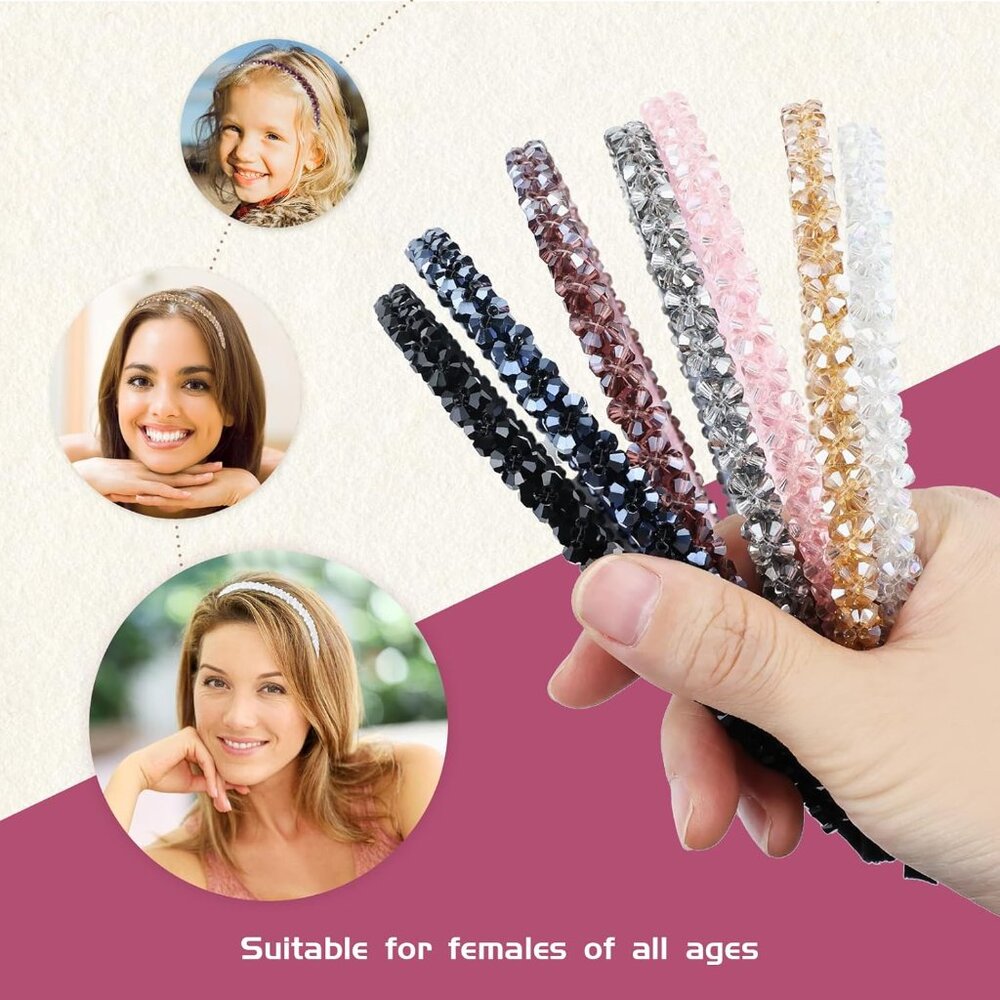 7 Pieces Glitter Double-Rowed Crystal Headbands Hair Bands Hoops Accessories for - Picture 4 of 9